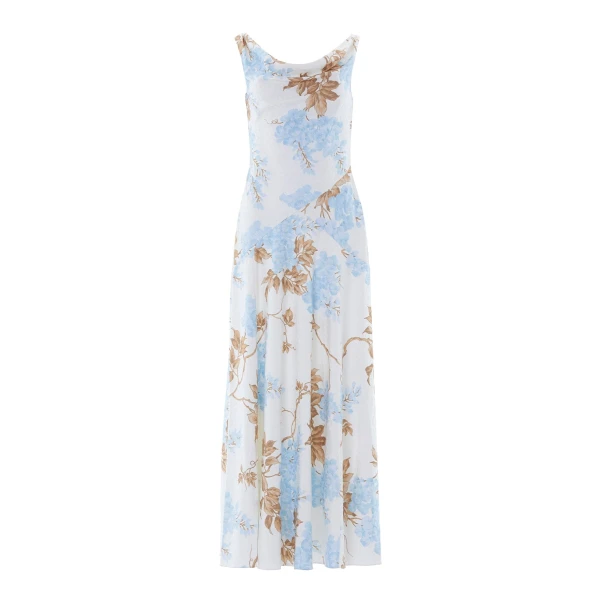 Needle and Thread Wisteria Jacquard Cowl Neck Gown in Optic White/Blue