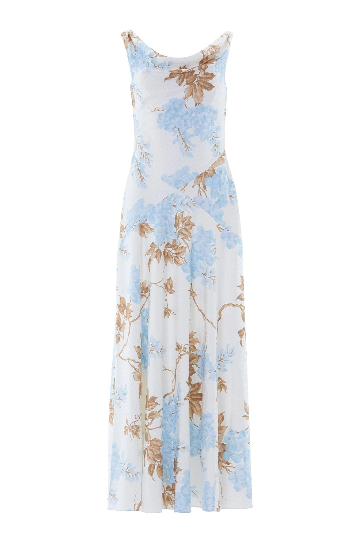 Needle and Thread Wisteria Jacquard Cowl Neck Gown in Optic White/Blue