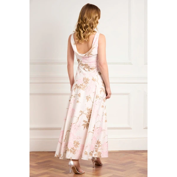 Needle and Thread Wisteria Jacquard Cowl Neck Gown in Optic White/Pink, view 4