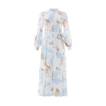 Needle and Thread Wisteria Jacquard Long Sleeve Shirt Dress in Optic White/Blue