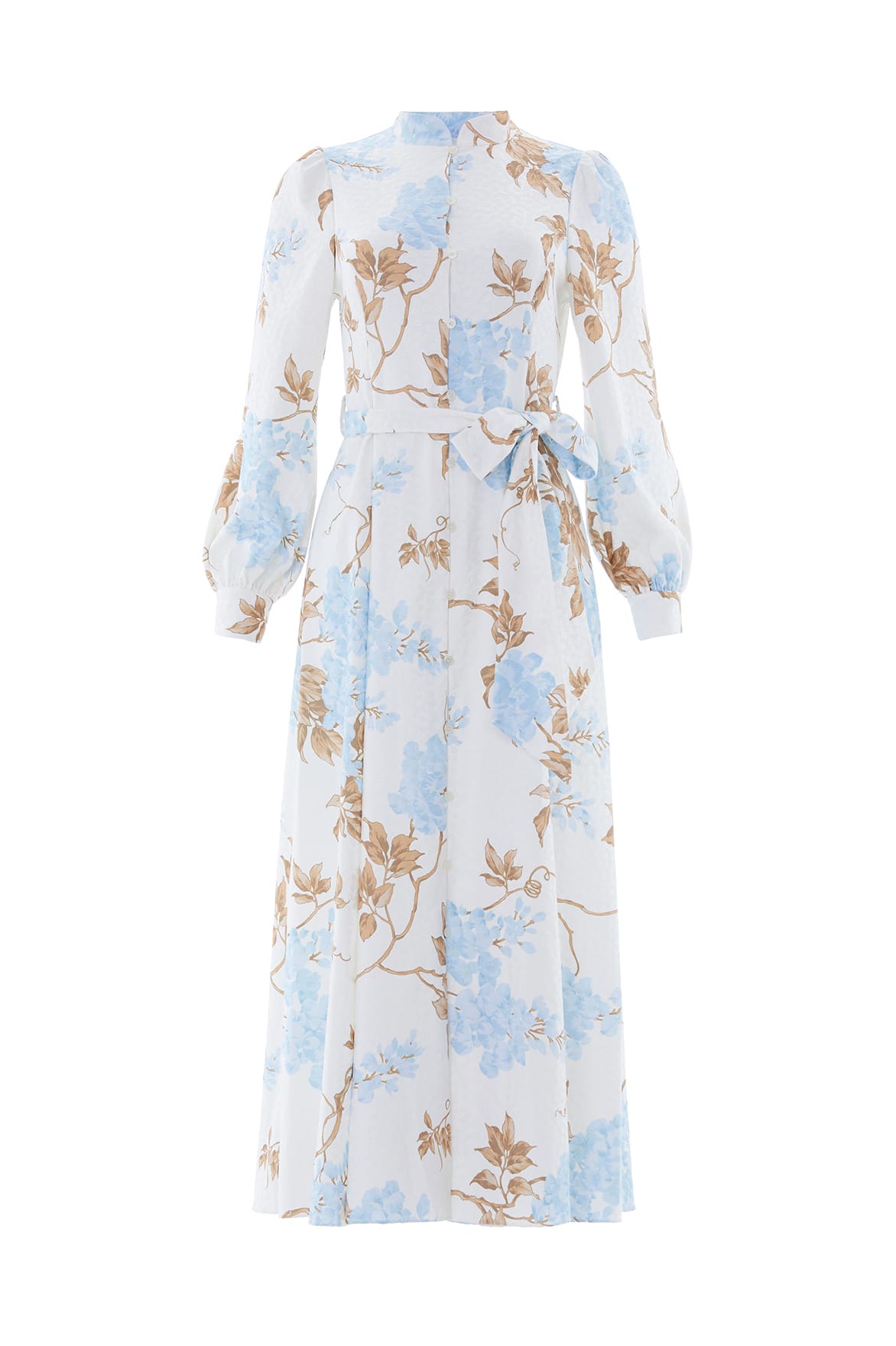Needle & Thread Wisteria Jacquard Long Sleeve Shirt Dress in Optic White/Blue - Dresses - British Luxury Evening Wear at Luxury Shoes 