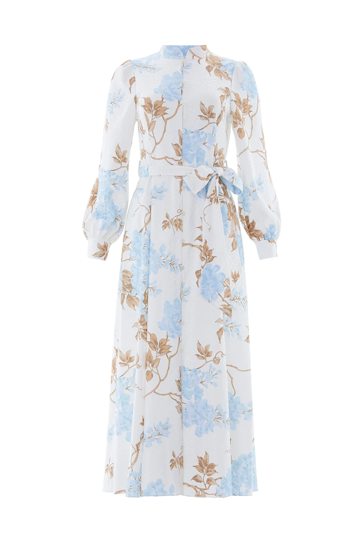 Needle & Thread Wisteria Jacquard Long Sleeve Shirt Dress in Optic White/Blue - Dresses - British Luxury Evening Wear at Luxury Shoes Needle and Thread Wisteria Jacquard Long Sleeve Shirt Dress in Optic White/Blue