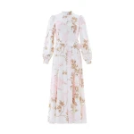 Needle and Thread Wisteria Jacquard Long Sleeve Shirt Dress in Optic White/Pink