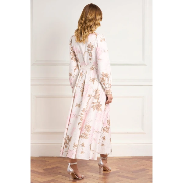 Needle and Thread Wisteria Jacquard Long Sleeve Shirt Dress in Optic White/Pink, view 5