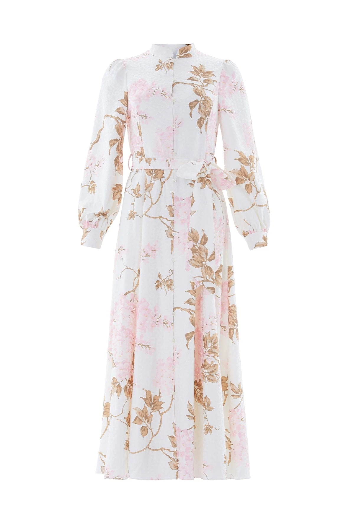 Wisteria Jacquard Long Sleeve Shirt Dress in Optic White/Pink