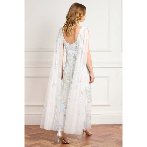 Needle and Thread Wisteria Sequin Ankle Gown in Swan White/Blue, view 5