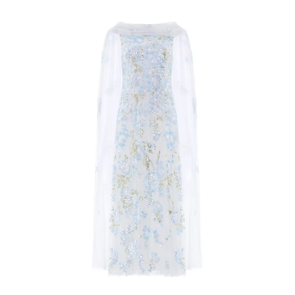 Needle and Thread Wisteria Sequin Ankle Gown in Swan White/Blue
