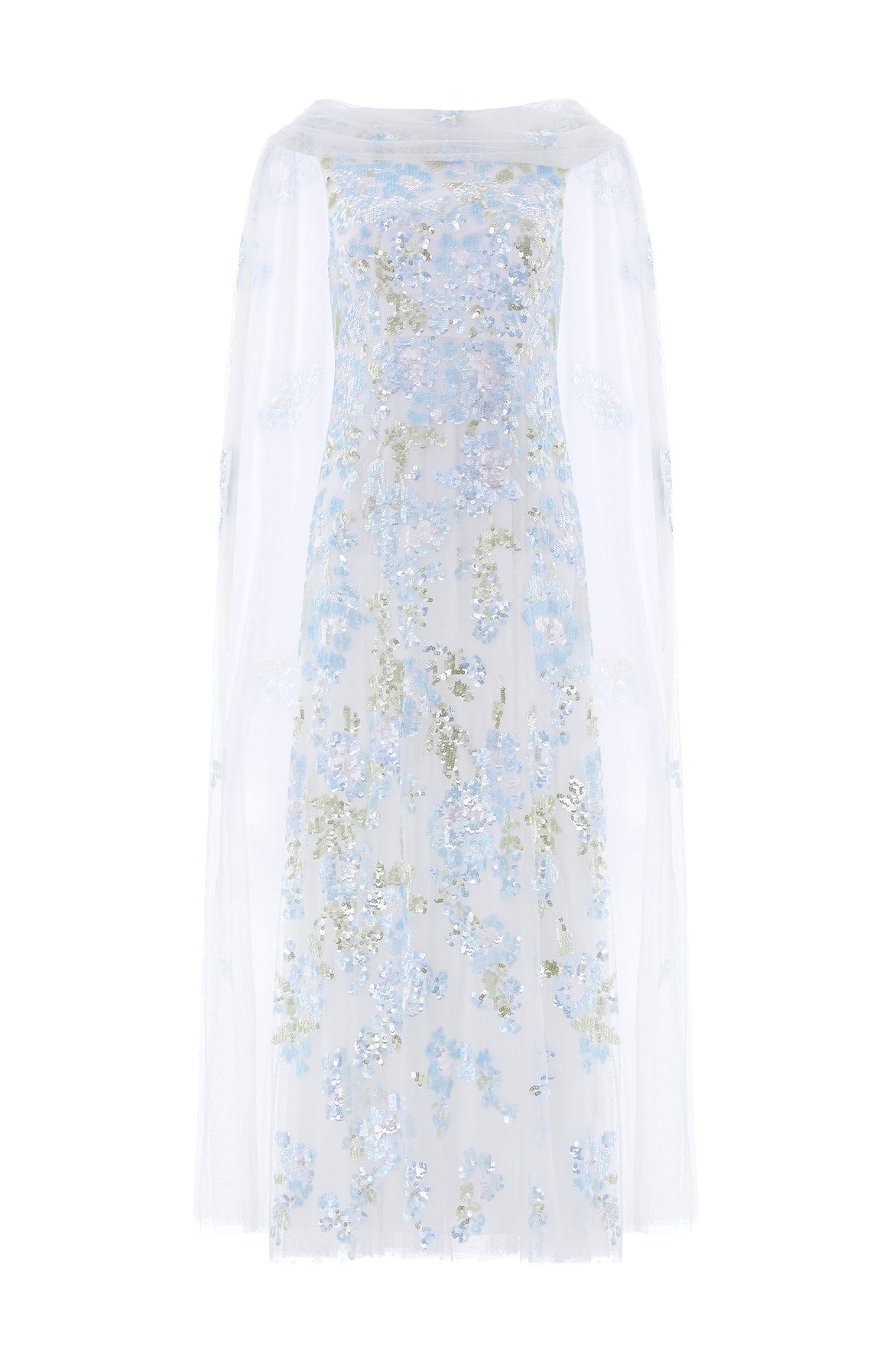 Needle & Thread Wisteria Sequin Ankle Gown in Swan White/Blue - Dresses - British Luxury Evening Wear at Luxury Shoes 