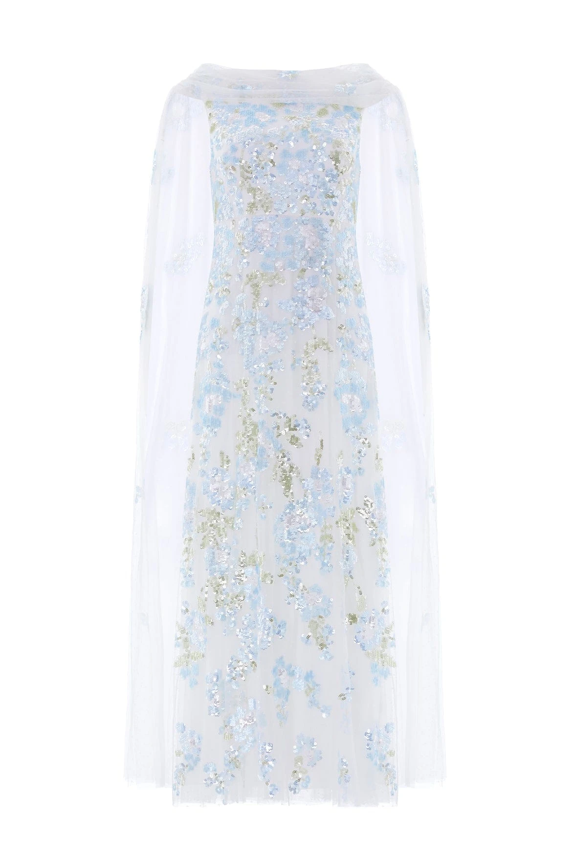 Needle and Thread Wisteria Sequin Ankle Gown in Swan White/Blue