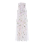 Needle and Thread Wisteria Sequin Strapless Cape Gown in Swan White/Pink