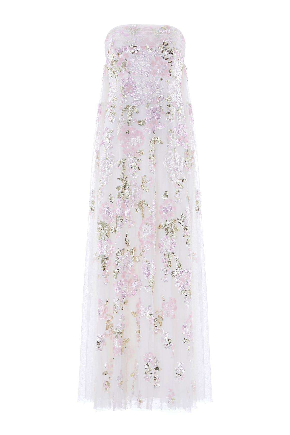 Needle & Thread Wisteria Sequin Strapless Cape Gown in Swan White/Pink - Dresses - British Luxury Evening Wear at Luxury Shoes 