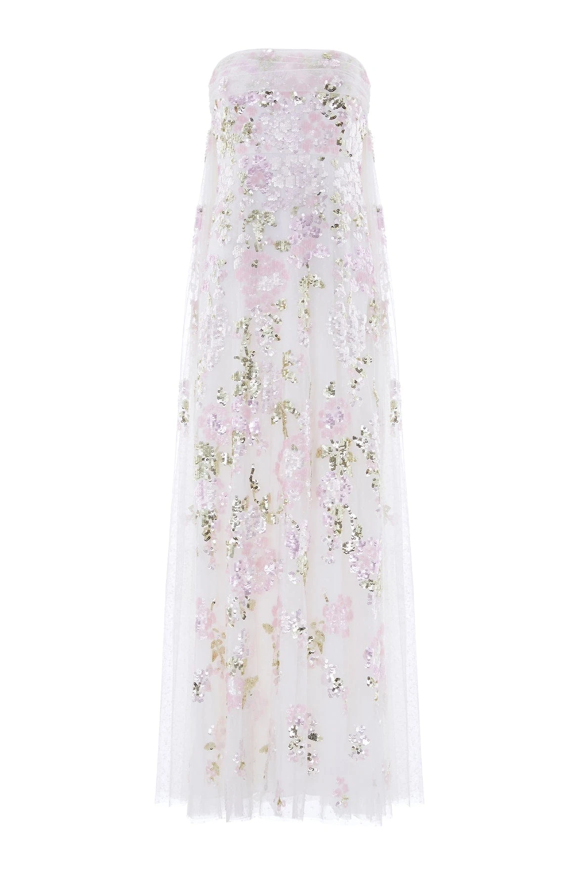 Wisteria Sequin Strapless Cape Gown in Swan White/Pink