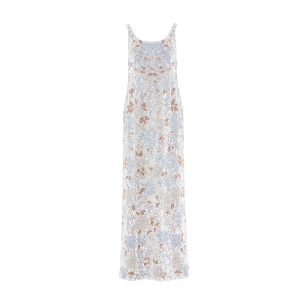 Needle and Thread Wisteria Shimmer Georgette Ankle Gown in Cream/Blue