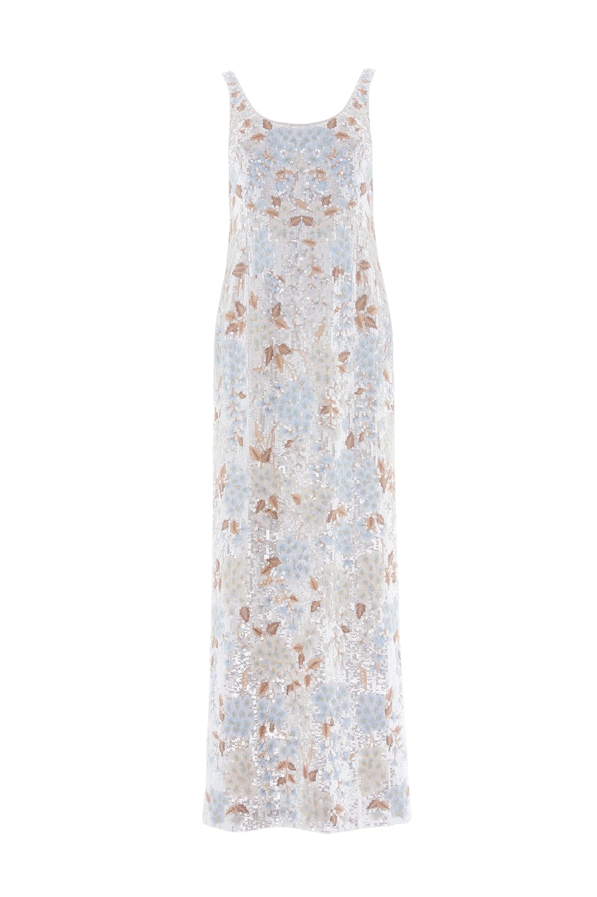 Needle & Thread Wisteria Shimmer Georgette Ankle Gown in Cream/Blue - Dresses - British Luxury Evening Wear at Luxury Shoes 