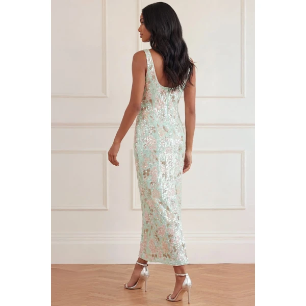Needle and Thread Wisteria Shimmer Georgette Ankle Gown in Soft Mint/Pink, view 5