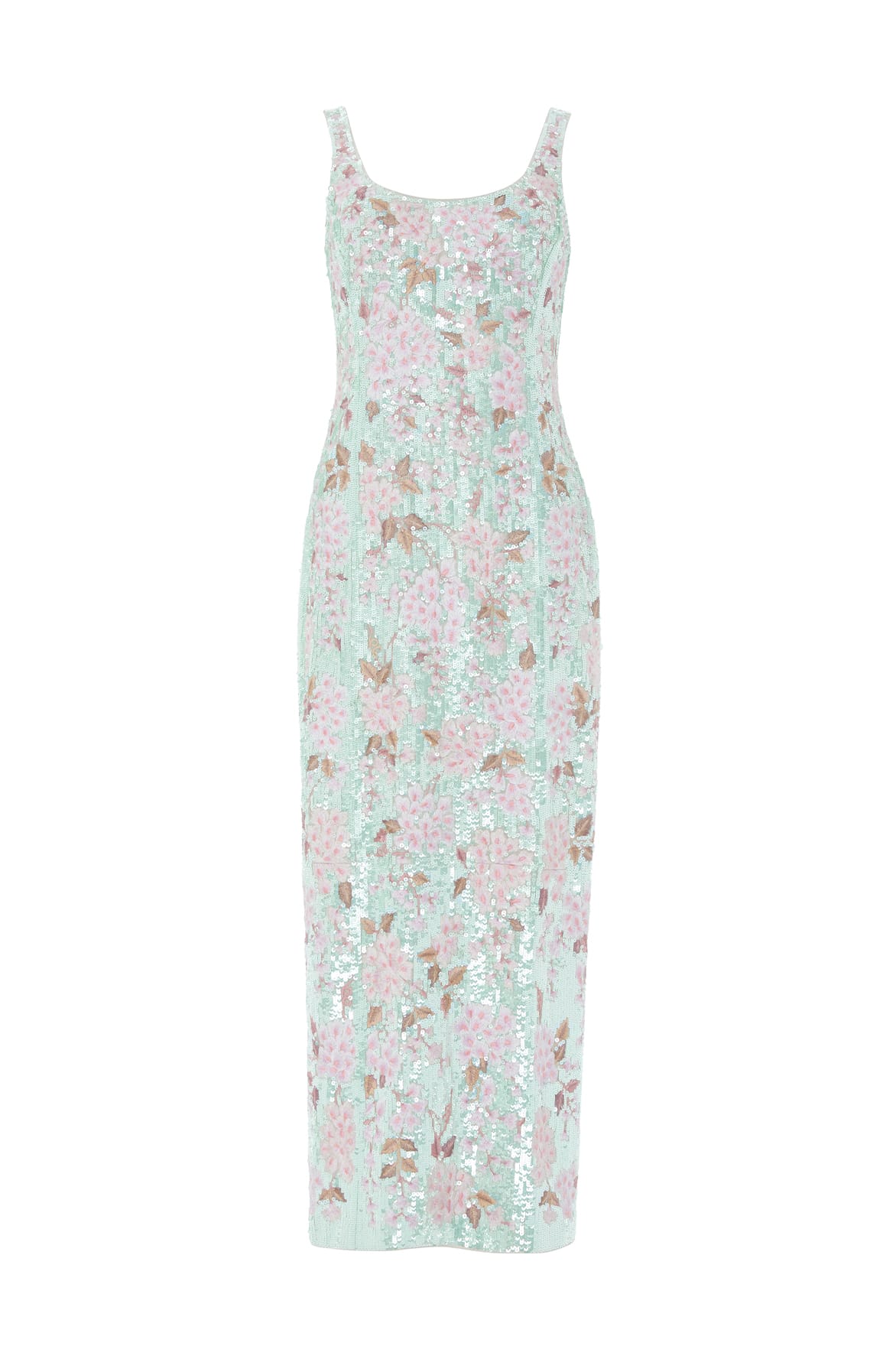 Needle & Thread Wisteria Shimmer Georgette Ankle Gown in Soft Mint/Pink - Dresses - British Luxury Evening Wear at Luxury Shoes 