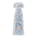 Needle and Thread Wisteria Valentine Ruffle Gown in Optic White/Blue