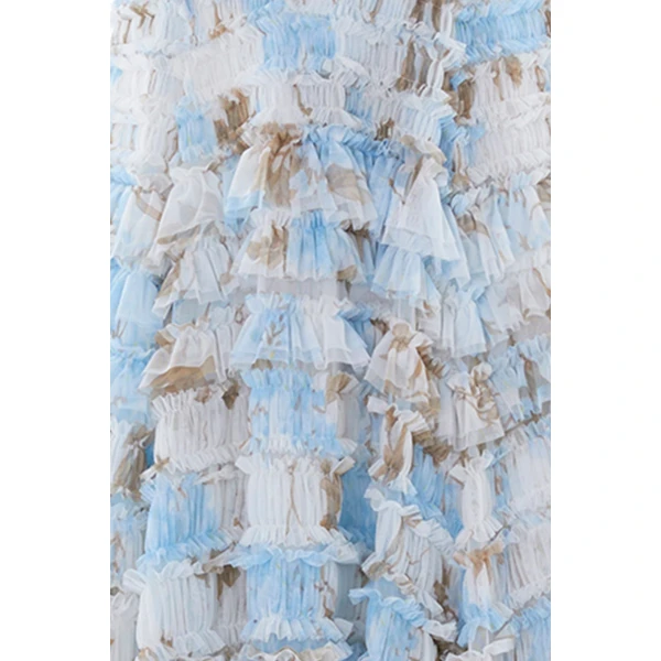 Needle and Thread Wisteria Valentine Ruffle Gown in Optic White/Blue, view 3