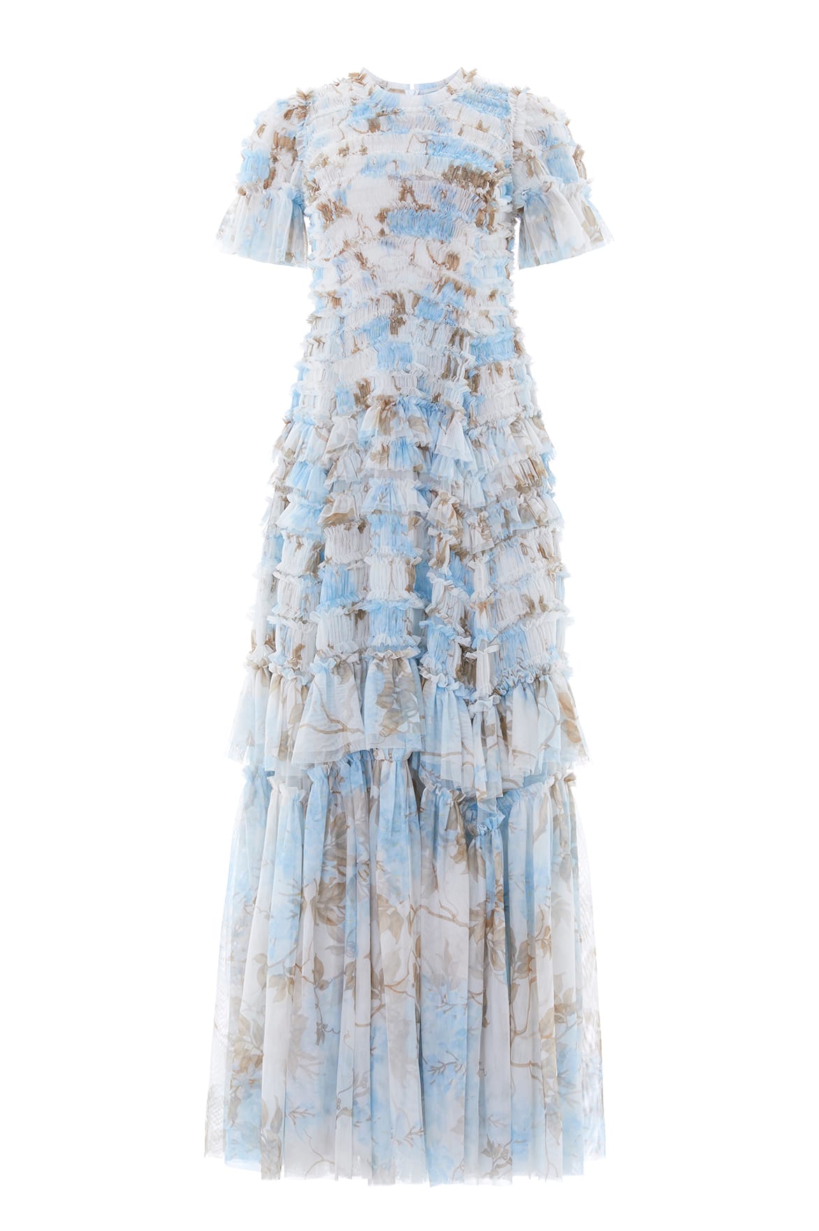 Needle & Thread Wisteria Valentine Ruffle Gown in Optic White/Blue - Dresses - British Luxury Evening Wear at Luxury Shoes 