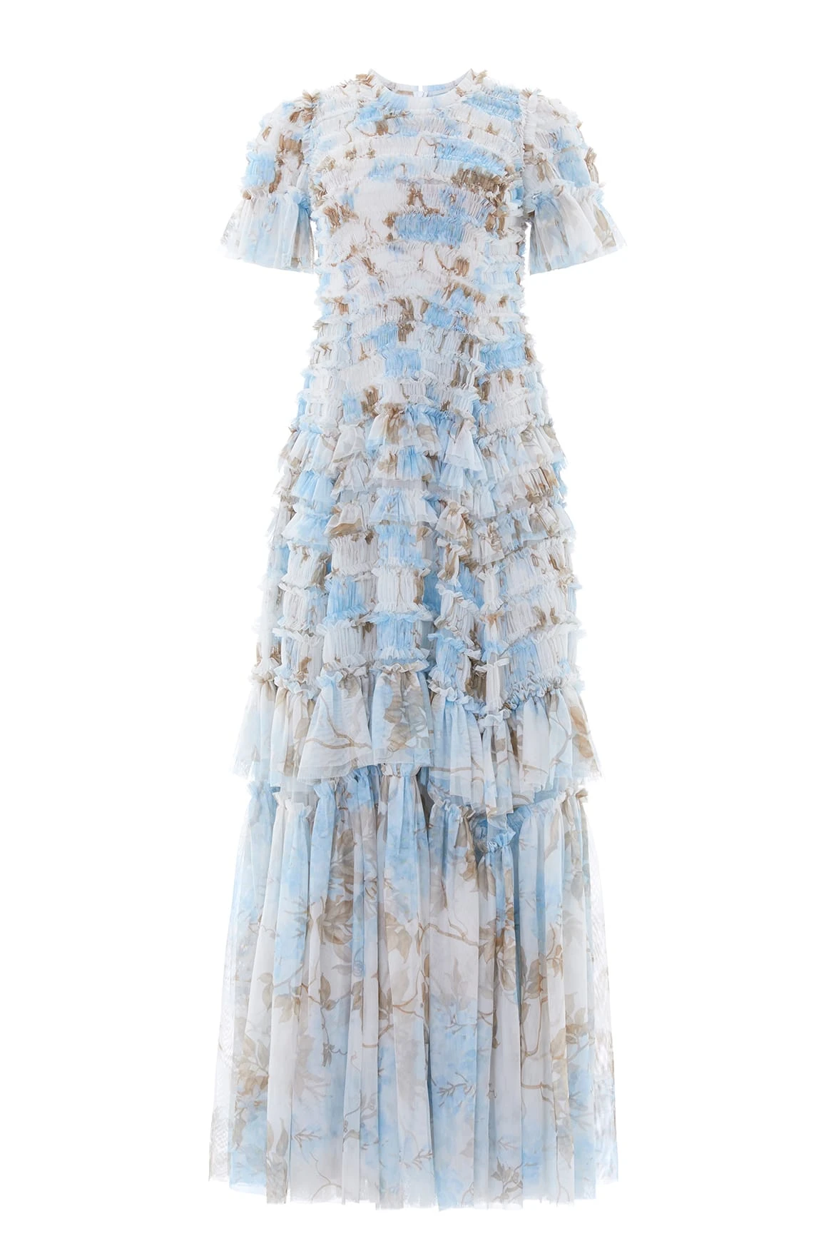 Needle and Thread Wisteria Valentine Ruffle Gown in Optic White/Blue