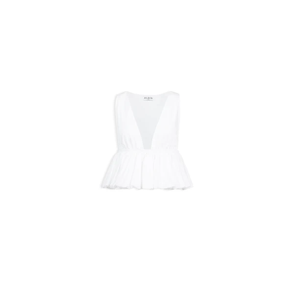 Alaia Openwork Cotton Peplum Top