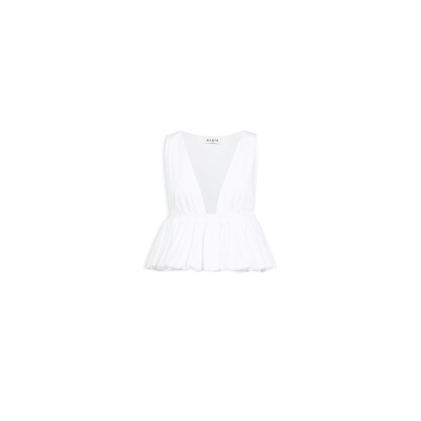 Alaïa Openwork Cotton Peplum Top - ALAÏA Tops - Laser Cut Luxury - Shop at Luxury Shoes 