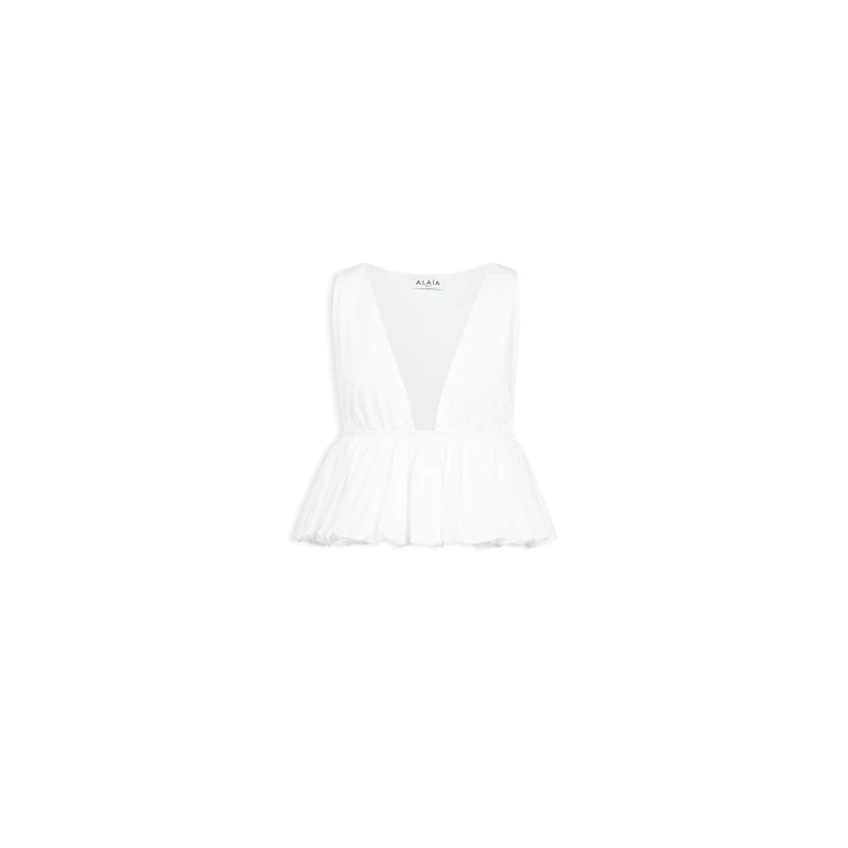 Alaïa Openwork Cotton Peplum Top - ALAÏA Tops - Laser Cut Luxury - Shop at Luxury Shoes 