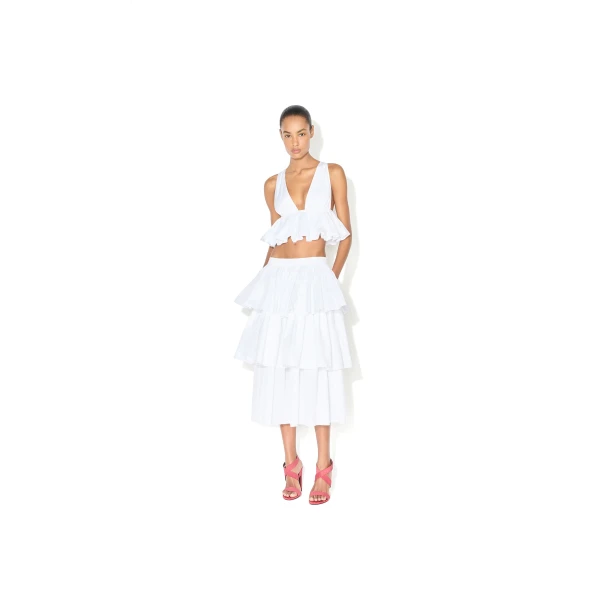Alaia Openwork Cotton Ruffle Skirt, view 3