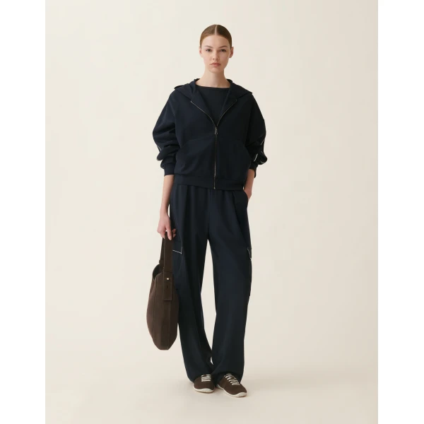 Fabiana Filippi Milano Stitch Jersey Cargo Trousers in Midnight Blue, view 2