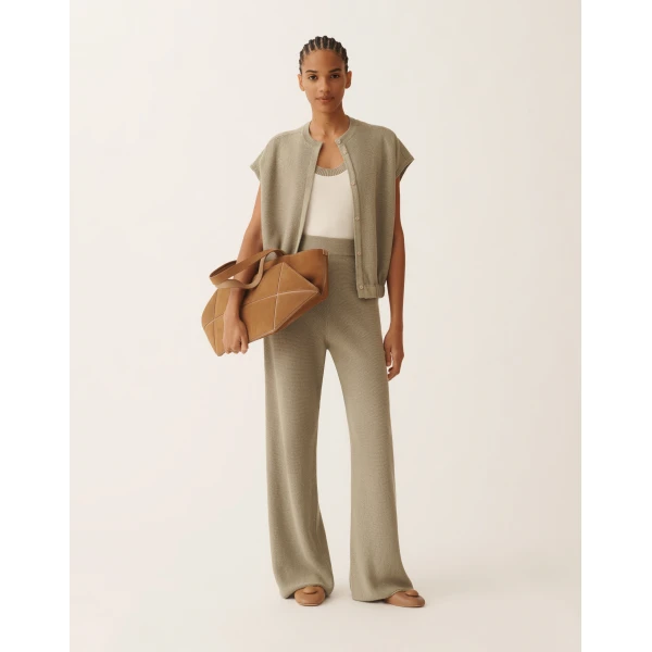 Fabiana Filippi Cotton and Linen Pants with Sequins in Khaki, view 2