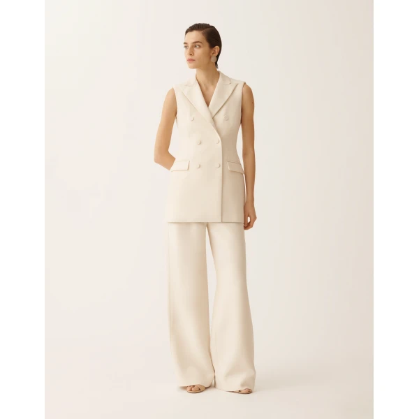Fabiana Filippi Spoleto Trousers in Wool and Silk, Butter, view 2