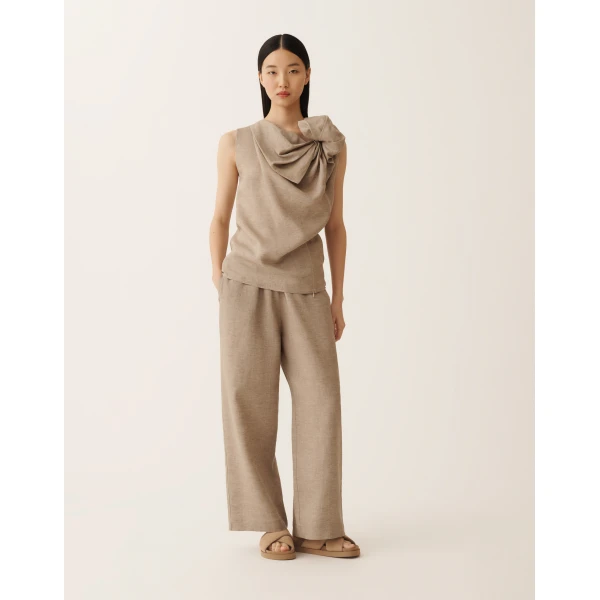 Fabiana Filippi Trevi Pants in Taupe Linen Canvas, Dove Grey, view 2