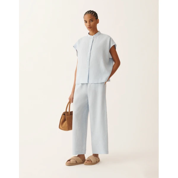 Fabiana Filippi Trevi Trousers in Sky Blue Linen Fabric, view 2