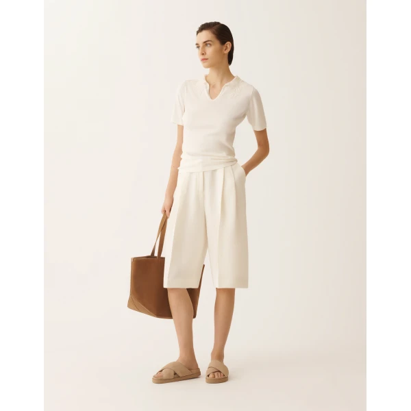 Fabiana Filippi Fluid Linen and Viscose Bermuda Shorts in Butter, view 2