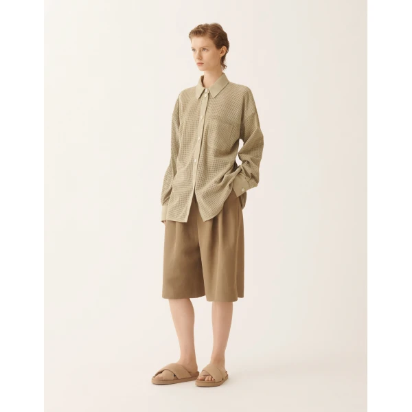 Fabiana Filippi Shirt in Perforated Suede, Khaki, view 2