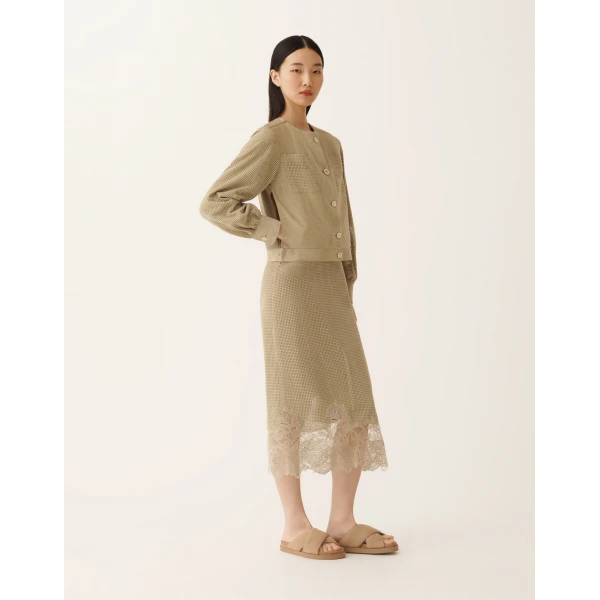 Fabiana Filippi Perforated Suede Jacket in Khaki, view 2