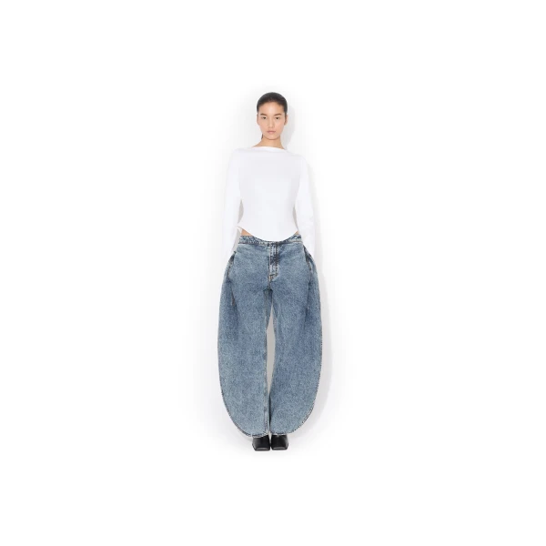 Alaïa Petal Denim Pants - ALAÏA Pants - Laser Cut Luxury - Shop at Luxury Shoes 