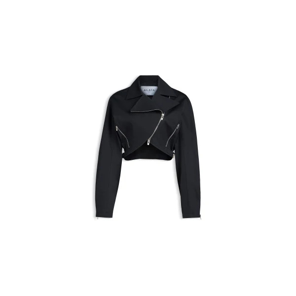 Alaïa Poplin Biker Jacket - ALAÏA Jackets - Laser Cut Luxury - Shop at Luxury Shoes 