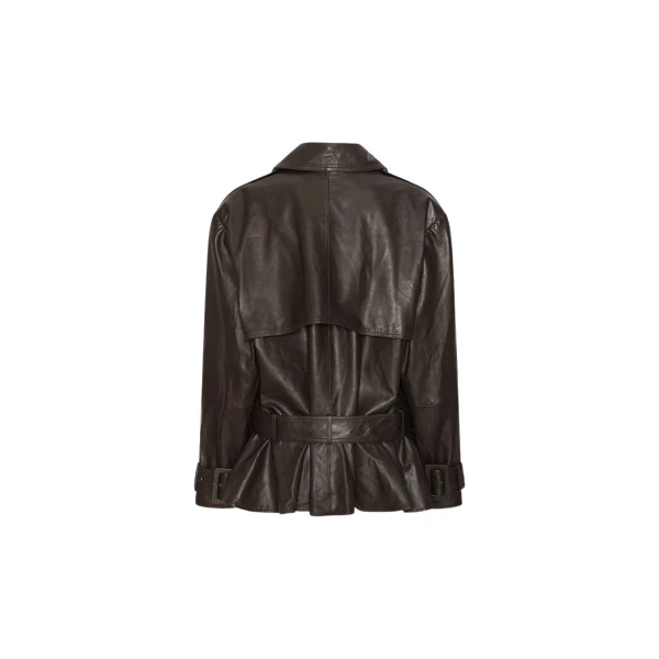 Rotate Birger Christensen Biker Leather Jacket Dark Brown