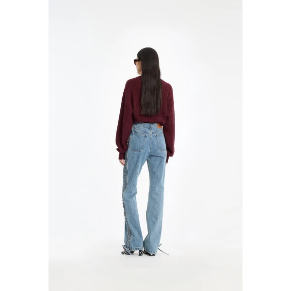 Rotate Birger Christensen Cable Crewneck Sweater Bordeaux, view 4