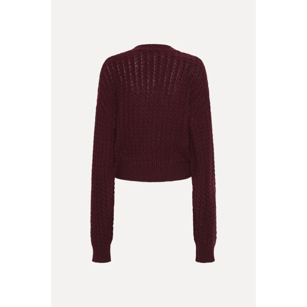 Rotate Birger Christensen Cable Crewneck Sweater Bordeaux, view 5