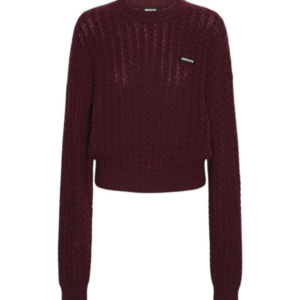 Rotate Birger Christensen Cable Crewneck Sweater Bordeaux