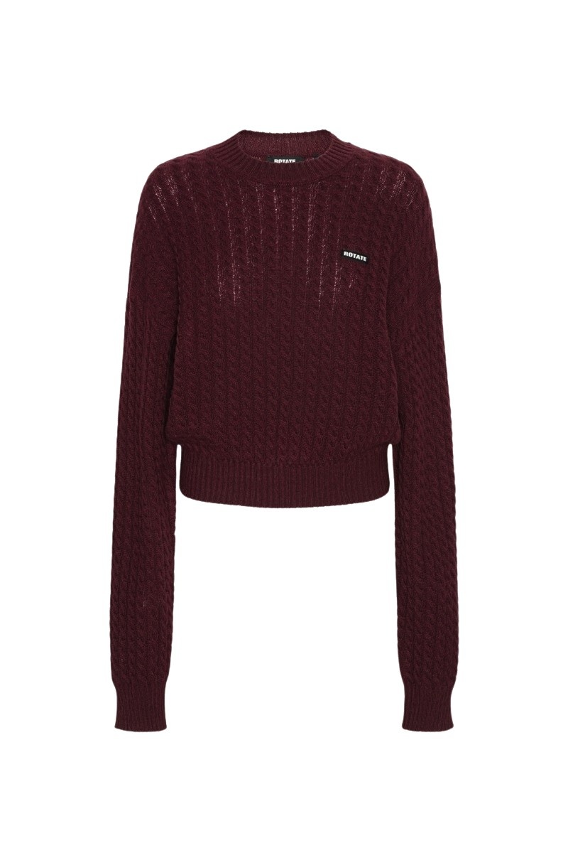 Cable Crewneck Sweater Bordeaux