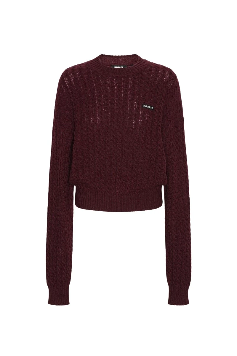 Rotate Birger Christensen Cable Crewneck Sweater Bordeaux