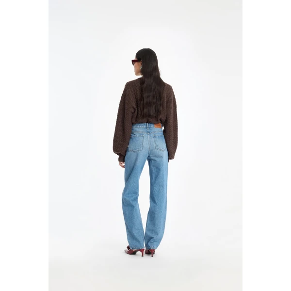 Rotate Birger Christensen Cable V-neck Sweater Dark Brown, view 4
