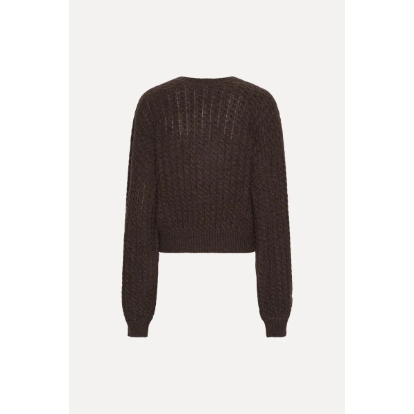 Rotate Birger Christensen Cable V-neck Sweater Dark Brown, view 5