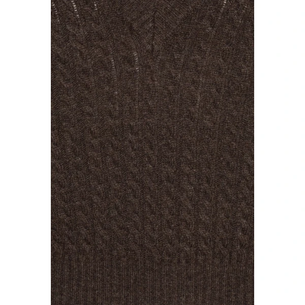 Rotate Birger Christensen Cable V-neck Sweater Dark Brown, view 6