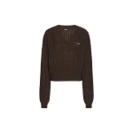 Rotate Birger Christensen Cable V-neck Sweater Dark Brown