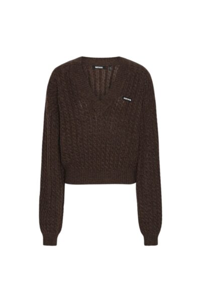 Cable V-neck Sweater Dark Brown