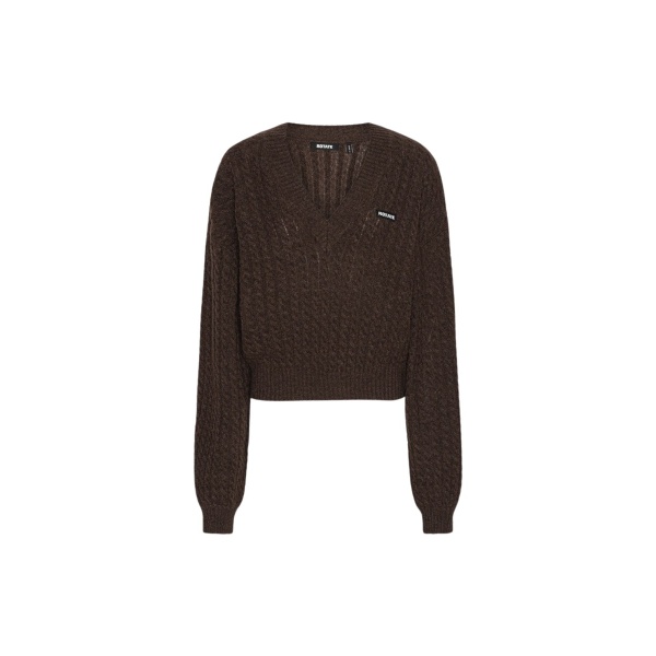 Cable V-neck Sweater Dark Brown